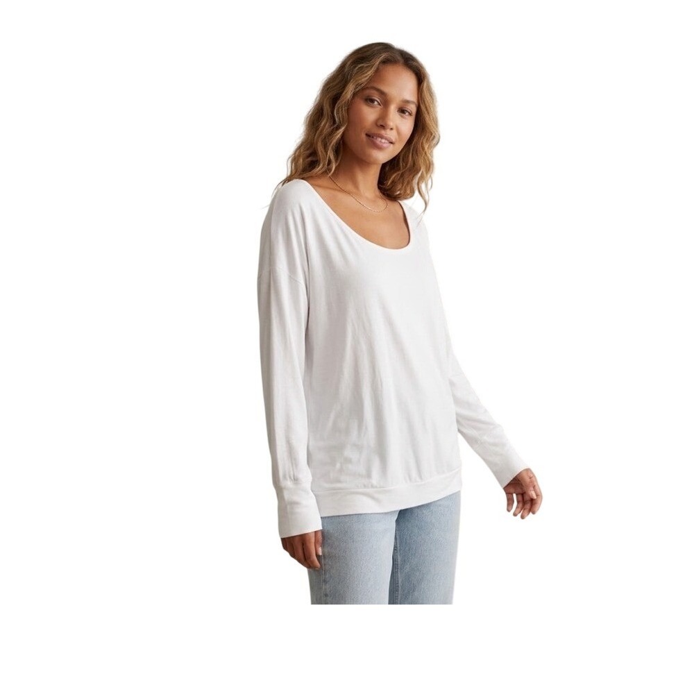 Project Social T Scoop Neck Tee White Jersey Knit Long Sleeve Top XL